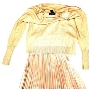 Rachel Zoe 2-Piece Sweater Slip Dress Set Beige Size Small Trendy RN# 160656